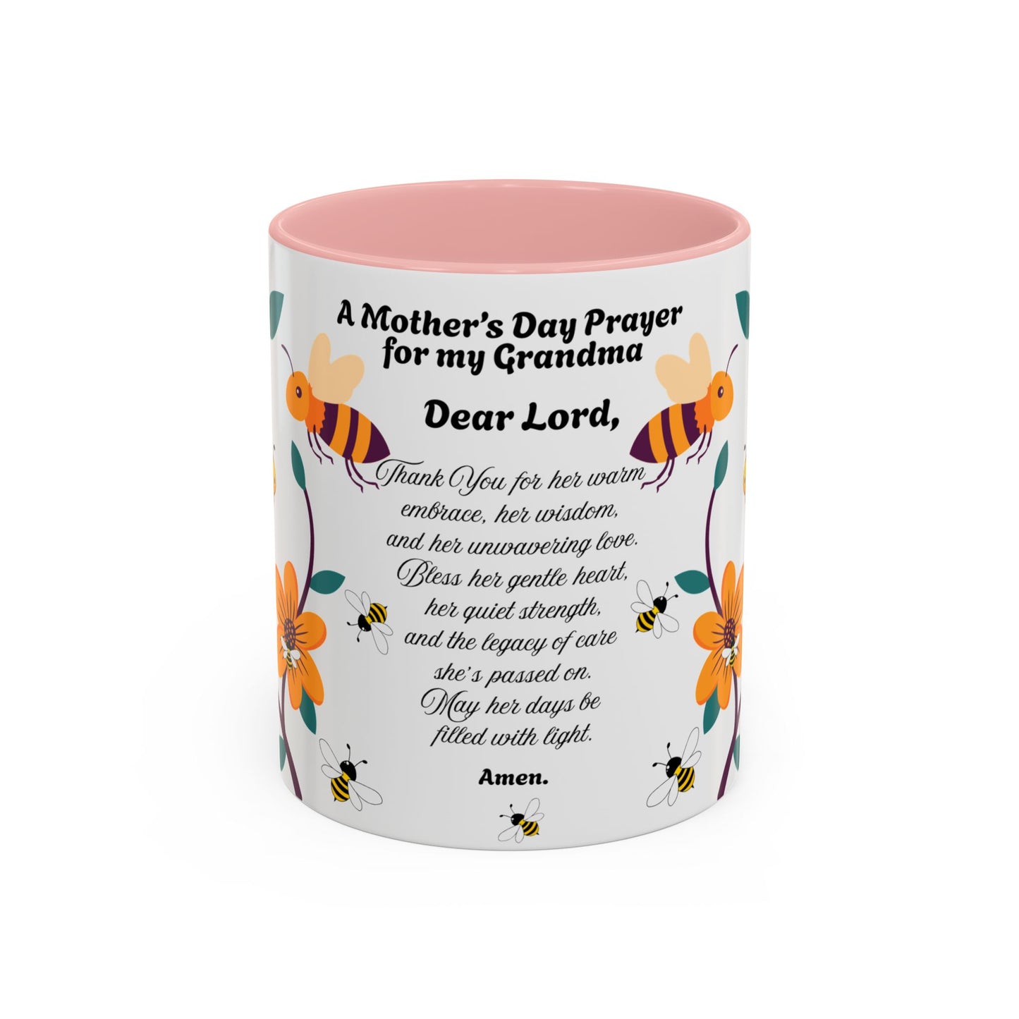 Grandma Prayer Coffee Mug (11, 15oz) Floral Bumble Bees Mother's Day Gift