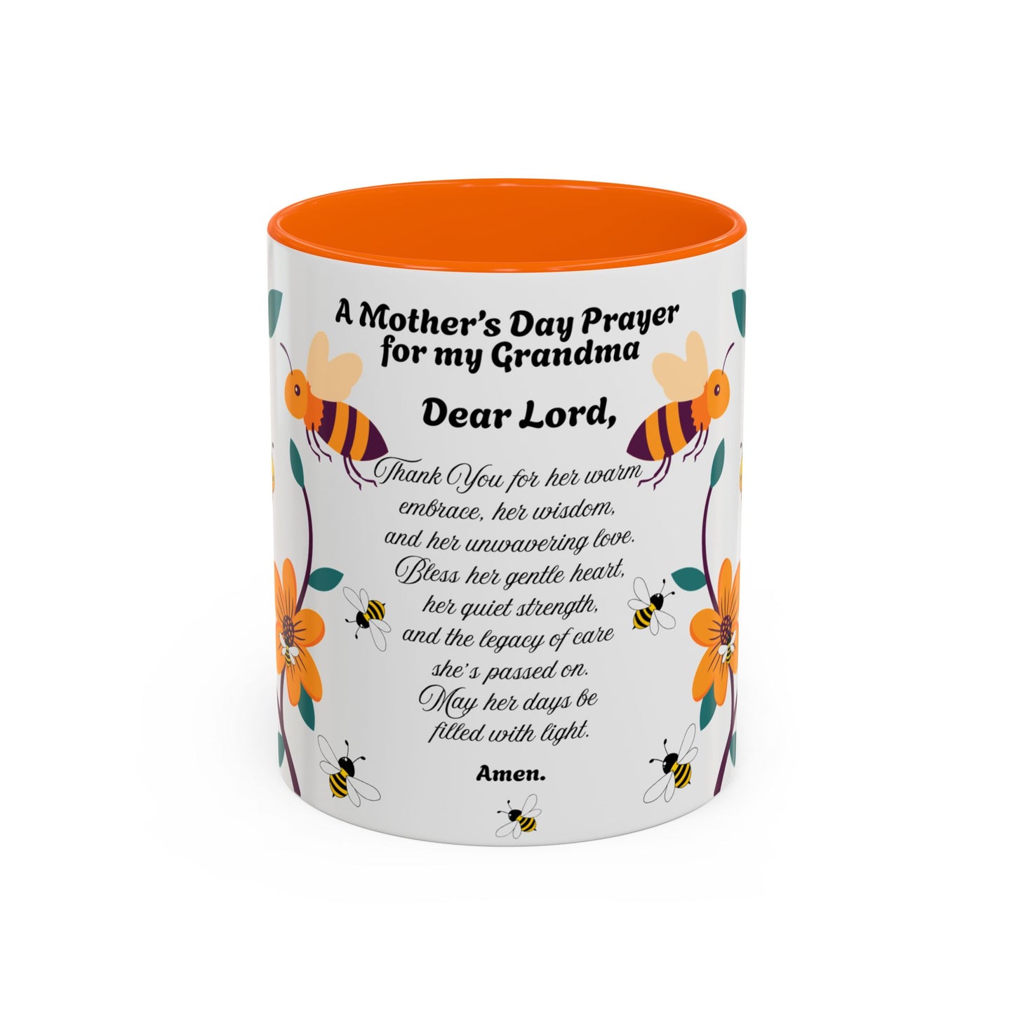 Grandma Prayer Coffee Mug (11, 15oz) Floral Bumble Bees Mother's Day Gift
