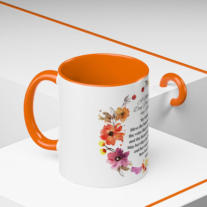 Mom - Prayer Mug for Mom, Floral Accent Coffee Cup, Gift for Mother's Day, Inspirational Drinkware, 11oz and 15oz