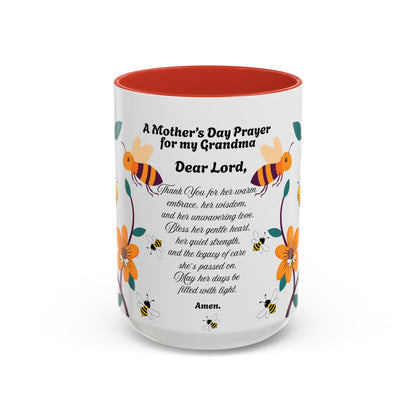 Grandma Prayer Coffee Mug (11, 15oz) Floral Bumble Bees Mother's Day Gift