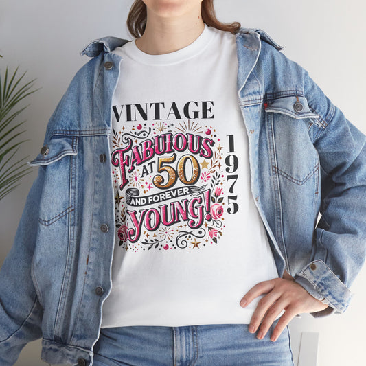 Fabulous at 50 Birthday Tee, Forever Young Vintage 1975 T-shirt,  Group Vacation Party T-shirt, Matching birthday Crew Tshirt