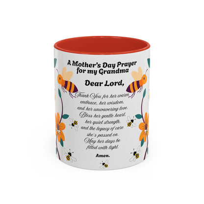 Grandma Prayer Coffee Mug (11, 15oz) Floral Bumble Bees Mother's Day Gift
