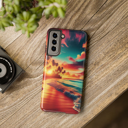 Tropical Sunset Tough Phone Cases for Summer, Beach Vibes, Gift for Travelers, Durable Phone Covers