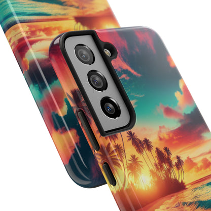 Tropical Sunset Tough Phone Cases for Summer, Beach Vibes, Gift for Travelers, Durable Phone Covers