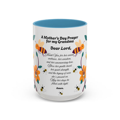 Grandma Prayer Coffee Mug (11, 15oz) Floral Bumble Bees Mother's Day Gift