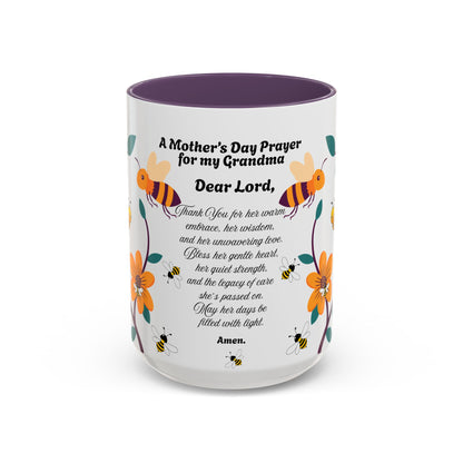 Grandma Prayer Coffee Mug (11, 15oz) Floral Bumble Bees Mother's Day Gift