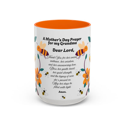 Grandma Prayer Coffee Mug (11, 15oz) Floral Bumble Bees Mother's Day Gift