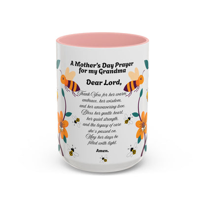 Grandma Prayer Coffee Mug (11, 15oz) Floral Bumble Bees Mother's Day Gift