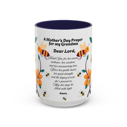Grandma Prayer Coffee Mug (11, 15oz) Floral Bumble Bees Mother's Day Gift