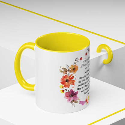 Mom - Prayer Mug for Mom, Floral Accent Coffee Cup, Gift for Mother's Day, Inspirational Drinkware, 11oz and 15oz