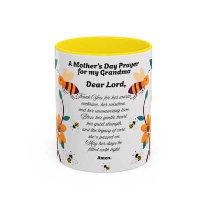 Grandma Prayer Coffee Mug (11, 15oz) Floral Bumble Bees Mother's Day Gift