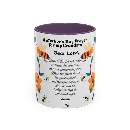 Grandma Prayer Coffee Mug (11, 15oz) Floral Bumble Bees Mother's Day Gift