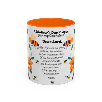 Grandma Prayer Coffee Mug (11, 15oz) Floral Bumble Bees Mother's Day Gift